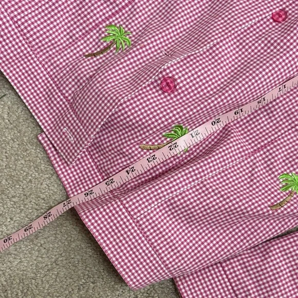The Quaker Factory Vintage Gingam Palm trees Button Down Top size small - Picture 6 of 7